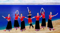韦福强广场舞《天上的纳木措》原创藏族舞教学