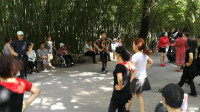 紫竹院的大妈广场舞一拖二形式
