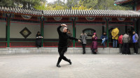 大叔独自一人在公园表演广场舞《翻身农奴把歌唱》舞步非常专业